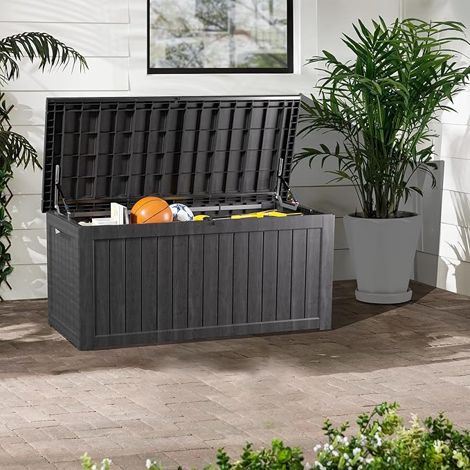270 Gallon Outdoor Storage Box Waterproof, Lockable Resin Deck Box Large Storage Bin for Patio Furniture Cushion, Garden Tools, Pool Accessories, UV-Resistant, Black