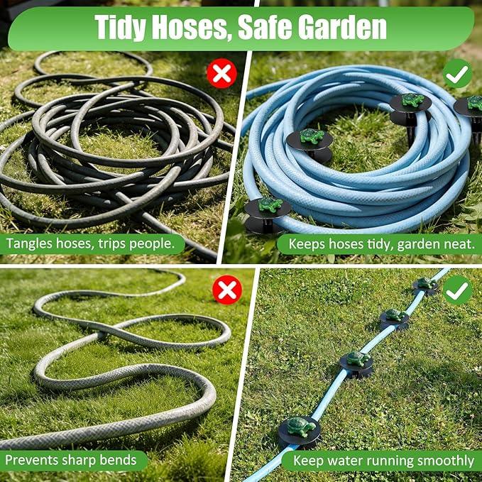 6 Pcs Turtle Garden Hose Guide Stakes, 8.7" Heavy Duty Cast Iron Hose Guide for Garden, Metal Water Hose Guide, Rustproof Decorative Hose Guides for Outside Flower Beds, Lawn & Plant Protection