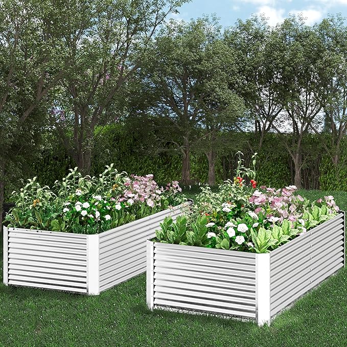 2pcs Tall 8ft Galvanized Raised Garden Bed Outdoor,Steel Garden Bed for Vegetables,Above Ground Garden Box for Flower,Metal Raised Beds for Gardening - 8x3ft