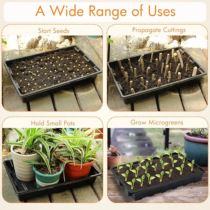Gardzen 10 Pack Seed Trays, Reusable Plant Grow Trays, Ideal for Seed Starting, Microgreens, Indoor Gardening, and Greenhouse Nurseries - No Drain Holes, 14.5"x9"
