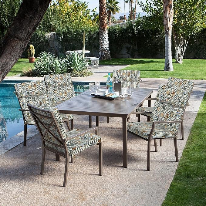 DYTXIII Outdoor High Back Chair Cushions Set of 2, 44"x22" Water Repellent Patio Seat Cushions with Elastic Sponge, All Weather Chair Pads for Rocking, Dining Chairs, Patio Furniture - Crayon Shells