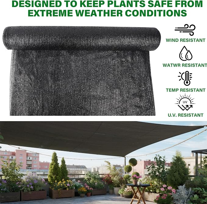 winemana 6x120 FT Outdoor Shade Cloth for Garden & Plants - 50% Large Black Mesh Tarp, UV Resistant Woven Shade Fabric for Greenhouse Farm Row Cover Vegetables Sun Protection Poultry Run