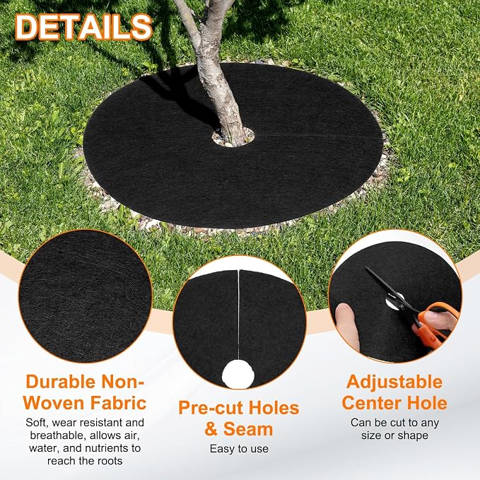 HARFINGTON 6pcs Tree Mulch Ring 9.8 Inch Non-Woven Round Tree Protector Weed Barrier Mat Plant Cover Rings for Weed Grass Control Root Protection, Black