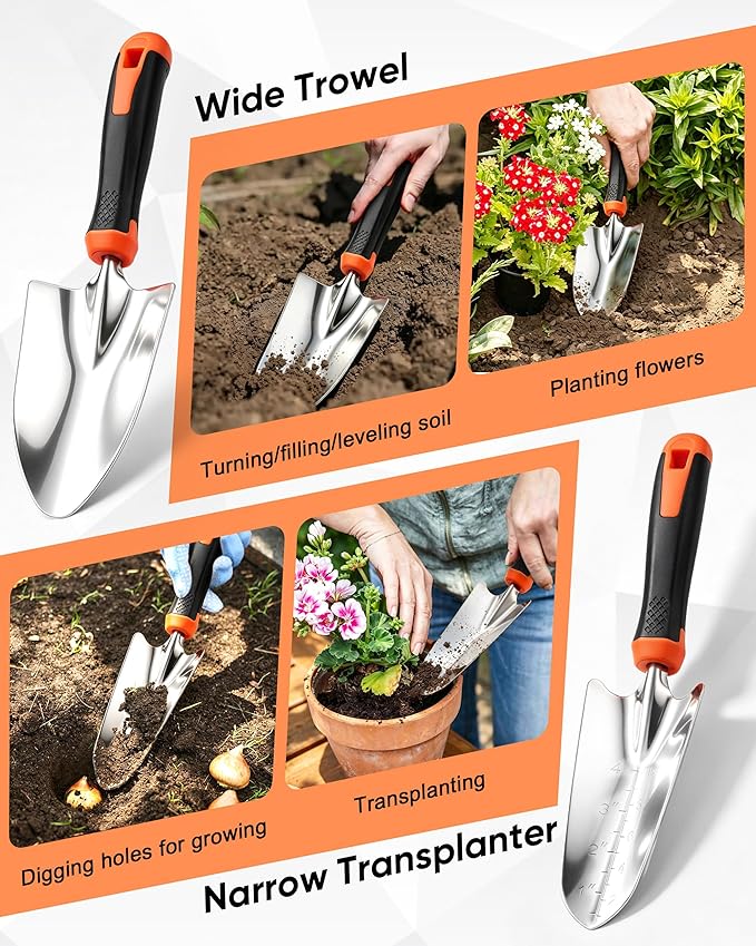9-Piece Stainless Steel Garden Tools Set, HaSteeL Outdoors Gardening Hand Utensils Kit with Storage Bag, Rust Resistant, Heavy Duty, Gift for Women/Man/Gardeners