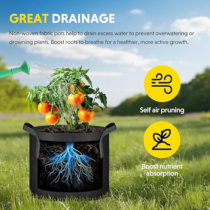 iPower 12-Pack 1 Gallon Grow Bags Heavy Duty Thickened Aeration Nonwoven Fabric Pots with Nylon Handles and 12 Labels for Planting Vegetables, Fruits, Flowers, Black