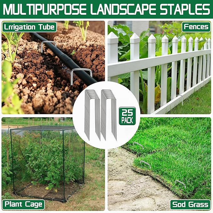 KLASIT Garden Stakes 5Inch-25Pack,Heavy Duty Galvanized Landscape Staples,Anti-Rust Ground Pins for Weed Barrier Fabric,Yard Lawn,Plant Cover,Tent and Landscaping Decoration