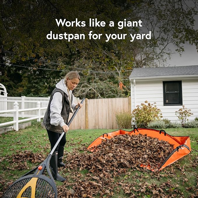 Leaf Tarp for Fast Yard Cleanup –Leaf Collection Tarp with 6 Handles & Ground Stakes – Lawn Leaf Bag for Raking, Garden Debris & Yard Waste Removal, Wind Proof, 5’ x 7’ Large Capacity
