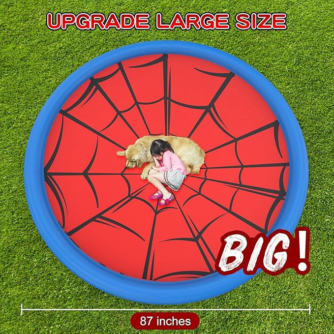 Non Slip Splash Pad for Kids and Dogs, 87'' Extra Large Splash Pad Outdoor Sprinkler for Kids, Dog Water Summer Toys Outdoor Toys for Toddlers 3-5 Ages 4-12
