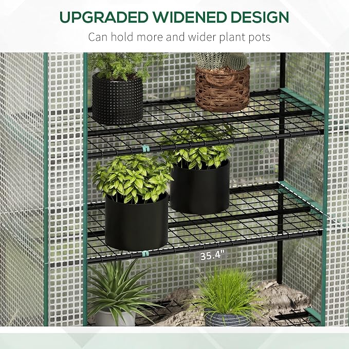 Outsunny 5 Tier Mini Greenhouse, 76" x 35.4" x 19.3" Small Portable Greenhouse with Reinforced PE Cover, Roll-Up Zippered Door, for Indoor Outdoor Garden Yard Backyard, White