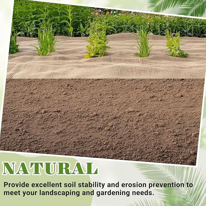 5 Yard Jute Erosion Control Blanket, Soil Saver Mesh Straw Blanket 40" x 5 Yard (15 ft Long) - 50 Sq. ft. Coverage, Garden and Landscape Cover, Mulch, Slope Stabilizer, Seed Protector