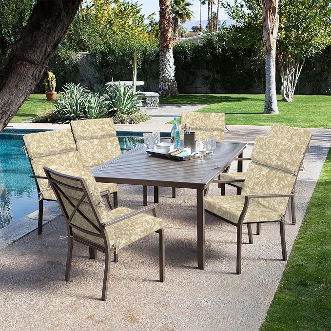 DYTXIII Outdoor High Back Chair Cushions Set of 2, 44"x22" Water Repellent Patio Seat Cushions with Elastic Sponge, All Weather Chair Pads for Rocking, Dining Chairs, Patio Furniture - Tropical Oat