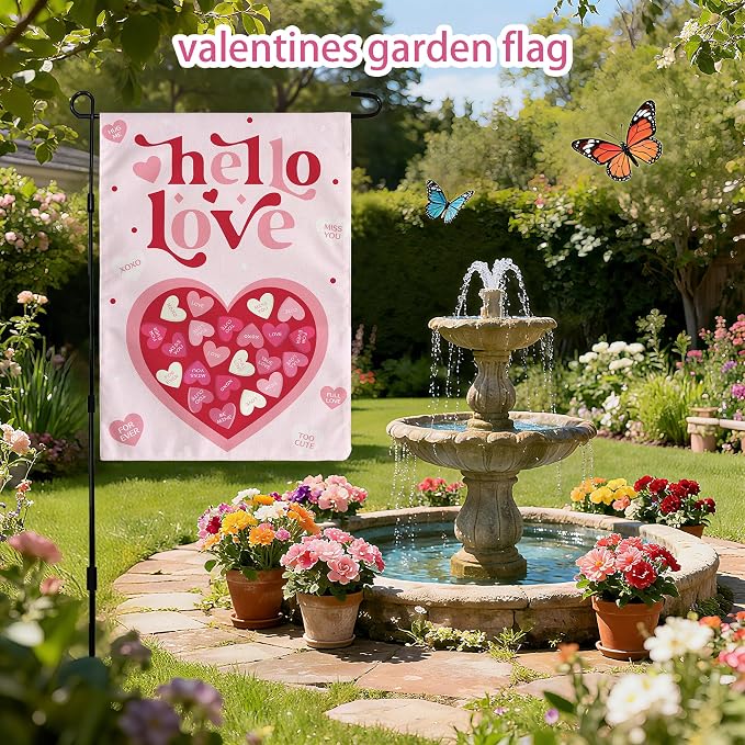 Valentines Day Decorations - Heart Love Welcome Garden Flag | Valentines Day Decor Party Favors Supplies for Outdoor Indoor Double-Side Backdrop Banner for Garden Porch Patio Lawn Yard Home,12x18