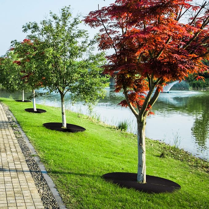 32.5 Inch Non-Woven Tree Mulch Ring,Reusable Tree Weed Barrier Mat,Degradable Tree Mulch Used to inhibit Weed Growth and Landscape Weed Control Plant Root Protection (4 Pack)