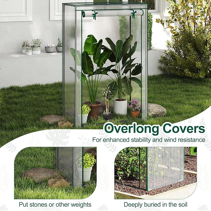 Giantex Portable Mini Greenhouse, Heavy Duty PE Cover, Elector-Coating Metal Frame, Waterproof Sun-Protective Tomato Green House with Roll-Up Zippered Door, Indoor Outdoor Clear, 39" x 20" x 59"
