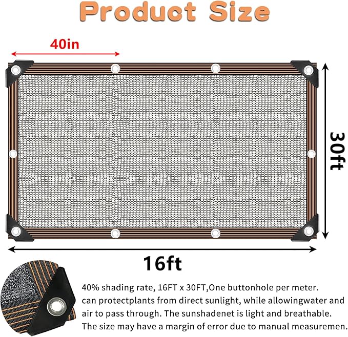 Shade Cloth for Plants Greenhouse, 40-50% Sunblock Shade Sails -for Outdoor Garden Pergola Patio Lawn Plant Pool Sun Protection Cloths for Kennel Chicken Coop Easier to Hang Net Cover
