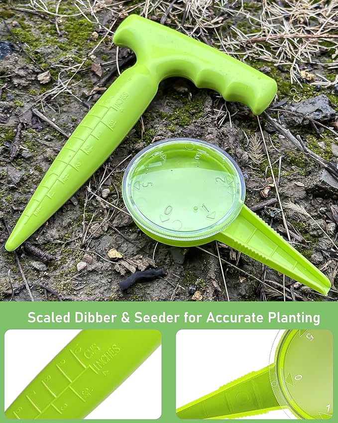 Seed Spreader & Planter Tool with Dibber, Seed Dispenser, Handheld Manual Garden Seeder for Small Seeds, Mini Gardening Tools for Indoor Outdoor, Home Vegetable Planting