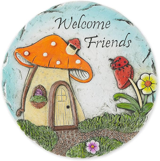 DII Cement Stepping Stone Collection Decorative Colorful, 9.75" Diameter, Welcome Friends