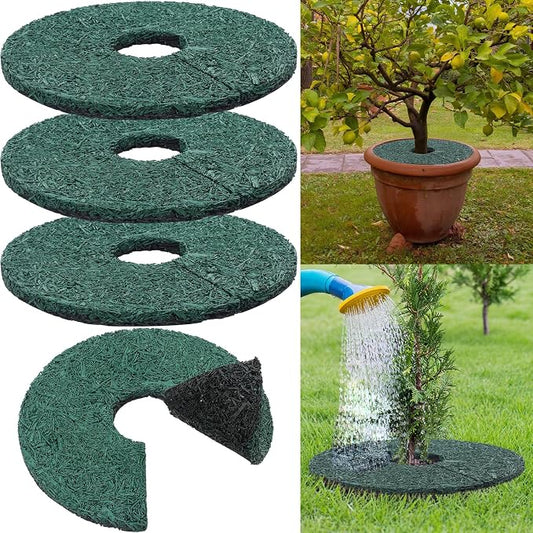 Peryiter 4 Pcs Double Side Rubber Mulch Tree Ring, Heavy Duty Rubber Mulch Mat, Tree Root Protector Mat Reversible Round Root Ring Weed Barrier for Prevent Animal Dig (Green)
