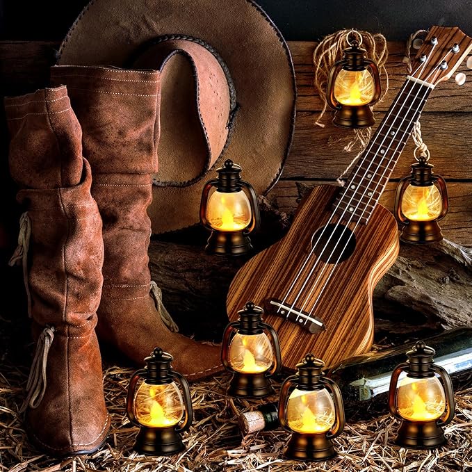Ferraycle 12 Pcs Mini Lantern Decor 4 Inch Western Lantern Table Centerpiece Small Vintage Camping Hanging Lamp Ornaments Bulk for Cowboy Cowgirl Wedding Halloween Christmas (4 Inch,Black)