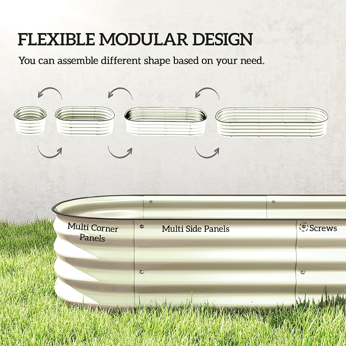 Outsunny 6.5' x 2' x 1' Galvanized Raised Garden Bed Kit, Outdoor Metal Elevated Planter Box with Safety Edging, Easy DIY Stock Tank for Growing Flowers, Herbs & Vegetables, Cream