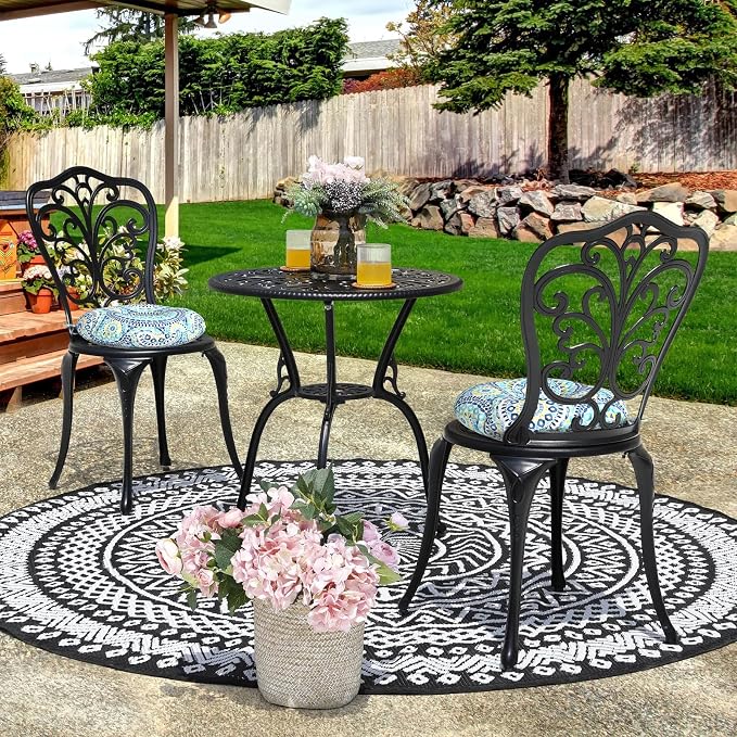 DYTXIII Set of 2 Outdoor Round Chair Cushions 15"x15"x4" with Ties, Water Repellent Tufted Bistro Seat Cushions, Thick Patio Chair Pads for Bar Stool, Garden & Dining Furniture - Blue Lagoon