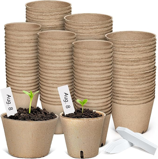 homenote Peat Pots, 3.15/4 Inch 120 Pcs Seed Starting Pots with Drainage Holes Round Nursery Plants Pots with Bonus 20 Plant Labels