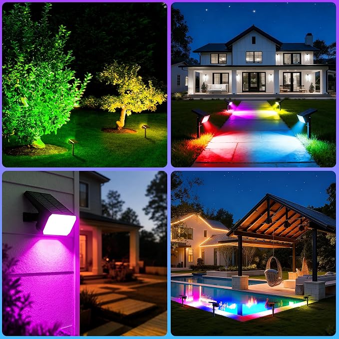 Solar Spot Lights Outdoor Color Changing, [6 pack/28 LED] 7 Modes Auto On/Off Solar Landscape Spotlights, Ip67 Waterproof Solor Powered Pathway Lights for Outside Yard Garden Walkway Tree Patio