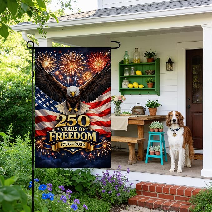 4th of July Decorations - 250th Anniversary Garden Flag | 250 Years of Freedom 1776-2026 Merchandise Double Sided Patriotic Banner, Fourth of July Decor for Garden Yard Porch Patio Lawn Outdoor Outside Accessories