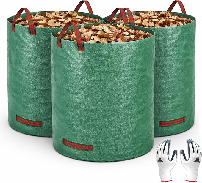 Gardzen 3-Pack 80 Gallon Garden Bag - Reuseable Heavy Duty Gardening Bags, Lawn Pool Garden Leaf Waste Bag