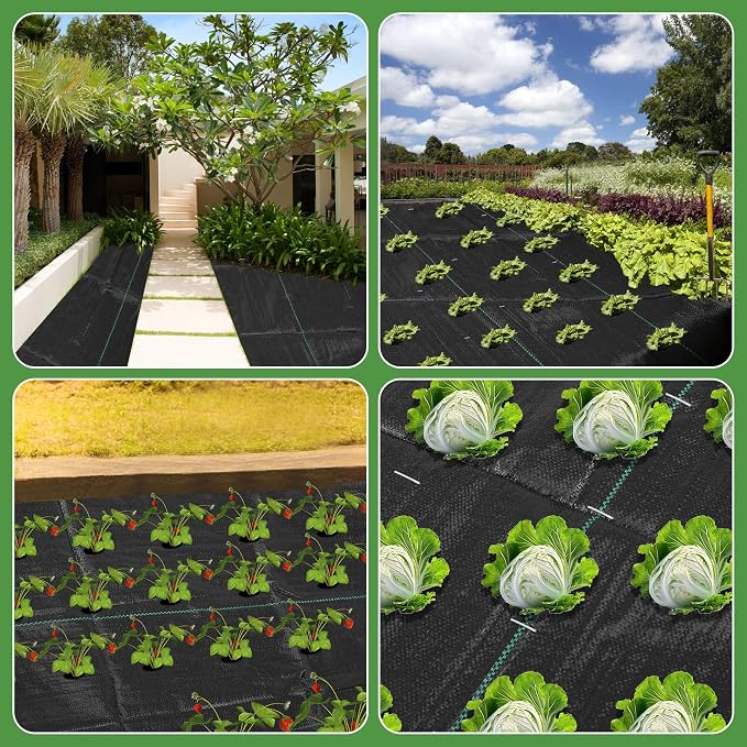 2FT x 100FT Weed Barrier Landscape Fabric Heavy Duty, 3.2oz Premium Gardening Weed Control Mat with 10 U-Shaped Securing Pegs, Ground Cover for Garden Beds, Farming, Underlayment, Commercial Driveway