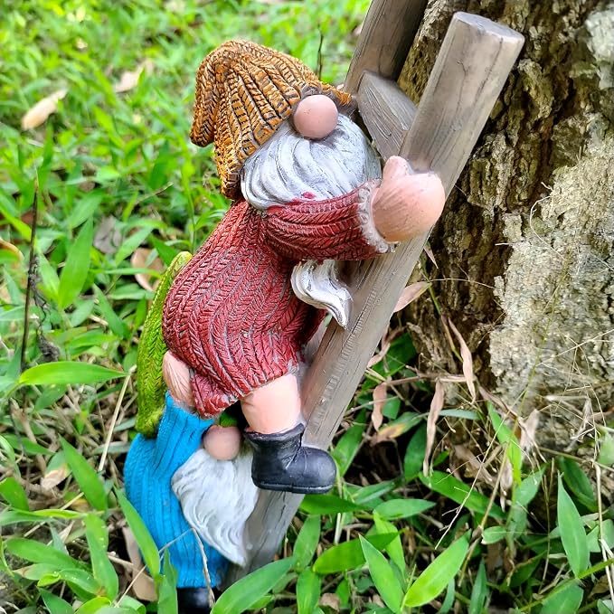 Climbing Ladder Gnomes Tree Faces Decor for Yard Cute Gnome Garden Statue Art Resin Dwarf Sculpture Outdoor Decoration Ornaments
