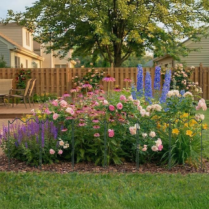 6 Pack Plant Support Stakes, Wavy Metal Garden Plant Stake, Peony Cages and Supports, 10"(W) x 30" (H) Flower Support Ring for Peonies, Hydrangea
