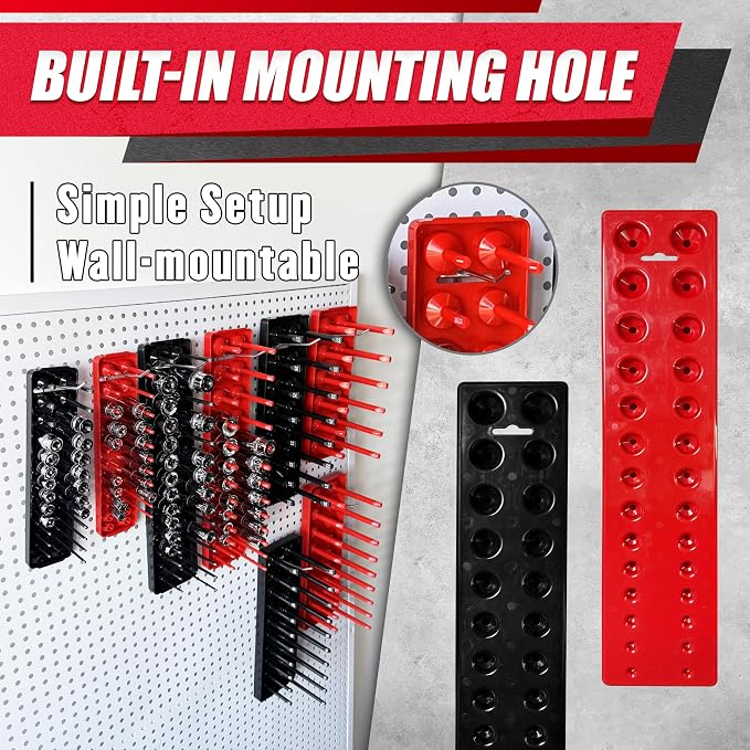 EACELIY 8PCS Socket Organizer Tray Set,1/2", 1/4" and 3/8" SAE & Metric Deep & Shallow Socket Holder Kit, Deep and Shallow Socket Holders for Toolboxes(sockets not included)