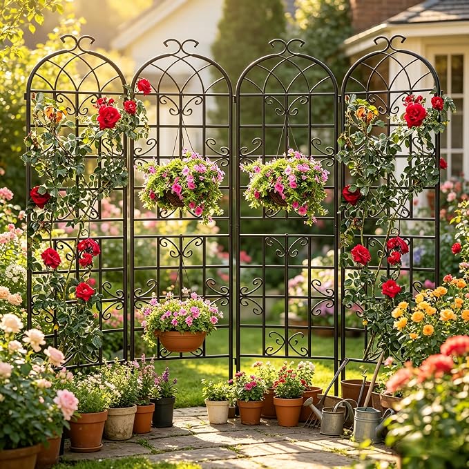 4 Pack Garden Trellis for Climbing Plants Outdoor, 87"H x 20"W Rust-Resistant Metal Plant Support for Rose, Vine, Cucumber & Clematis, Decorative Scrollwork Trellis for Yard, Lawn or Wall Decor