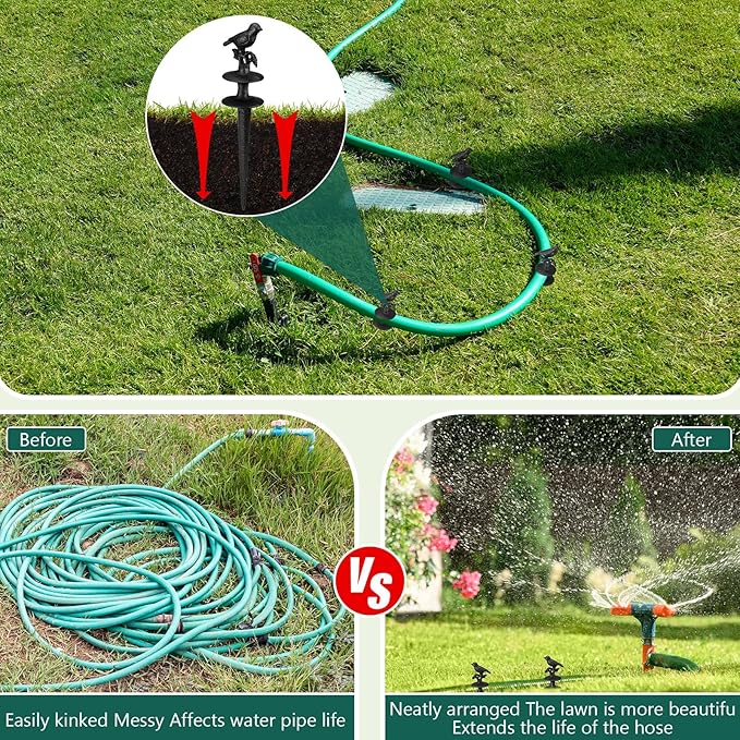 MorningRo 2 Pcs Garden Hose Guide Spike 12 Inch Heavy Duty Metal Hose Support Spike Aluminum Decorative Garden Stakes Protector to Keeps Flower Beds Plant Yard Lawn (Bird)