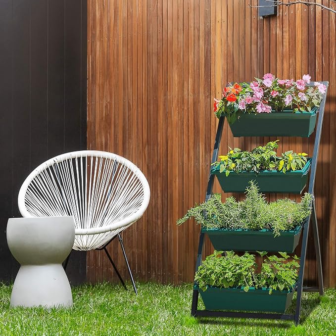 Outland Living 4-Ft Raised Garden Bed - Vertical Garden Freestanding Elevated Planters 4 Container Boxes - Good for Patio Balcony Indoor Outdoor - Perfect to Grow Vegetables Herbs Flowers
