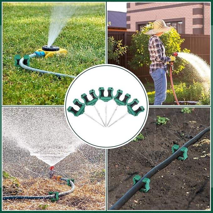 Yaocom 10 Pcs 10 Inch Garden Hose Guide Stakes Metal Spike with Smooth Roller Rust-Proof Hose Guides Green Garden Support Spike for Greenhouse Yard Lawn Plant Protection