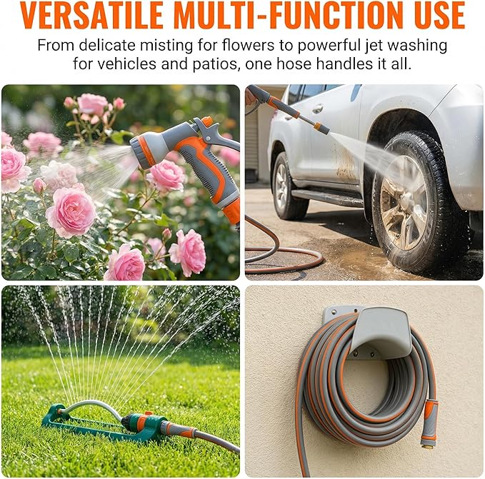 PremiumPro 50FT 5/8" Heavy Duty Reinforced Garden Hose, Large Flow,600 PSI Burst Pressure, Four Layer Hybrid Polymer Anti Kink with 360 Swivel Brass Connectors and handle for yard,washing & irrigation