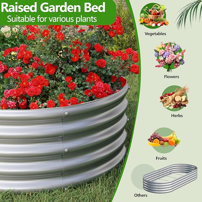 2PCS 8x4x1ft Galvanized Metal Raised Garden Bed Kit,Outdoor Planter Box Vegetables,Flowers,Herbs Durable Rust-Resistant Patio Gardening Beds