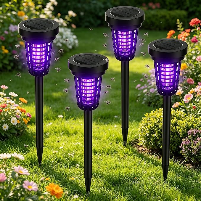 4PCS Solar Mosquito Zapper Outdoor, Bug Zapper Outdoor Solar with UV Light, Bug Zapper Repellent Trap, Outside Bug Repellent Trap Used to Keep Gnat Small Flying Mosquitoes Insect Away (4 Units)