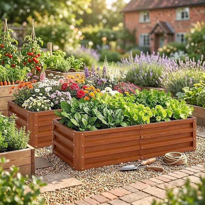 Outsunny Galvanized Raised Garden Bed, 4' x 2' x 1' Metal Planter Box, for Growing Vegetables, Flowers, Herbs, Succulents, Brown