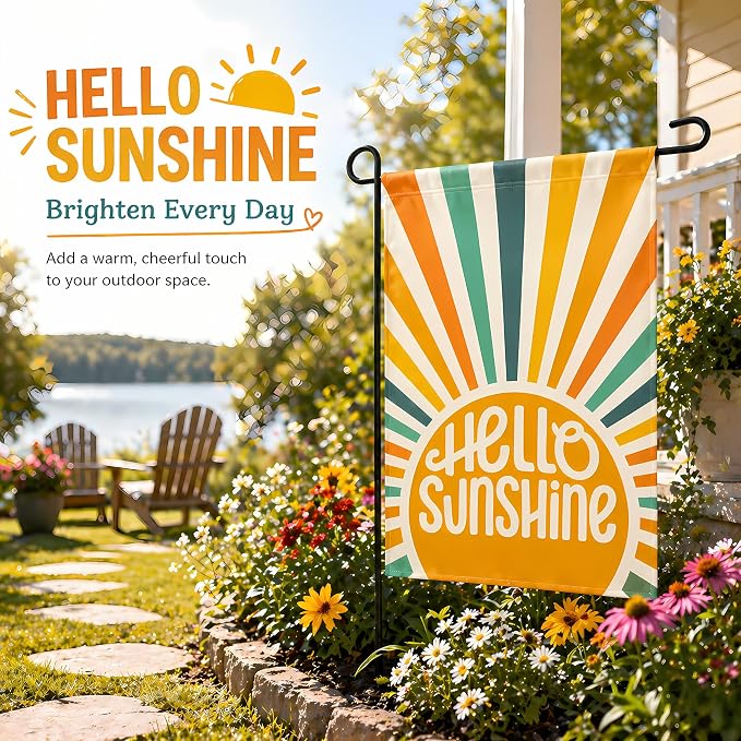 Summer Party Decorations - Hello Sunshine Summer Garden Flag | Double Sided Welcome Yard Outdoor Flag - Summer Party Accessories Backdrop Favors Supplies Decor for Garden Yard Porch Patio Lawn Outside
