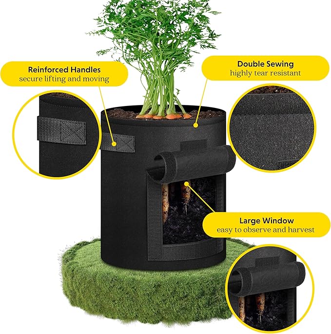iPower Potato Grow Bags with Flap 10 Gallon 6 Pack, Garden Planting Pot with Durable Handle and Harvest Window, Thickened Nonwoven Fabric Container for Potato, Tomato, Carrot, Vegetable and Fruits