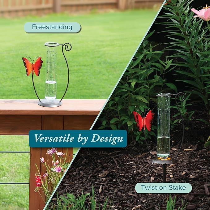 La Crosse 704-13077-INT 5 inch Capacity Glass Orange Butterfly Rain Gauge