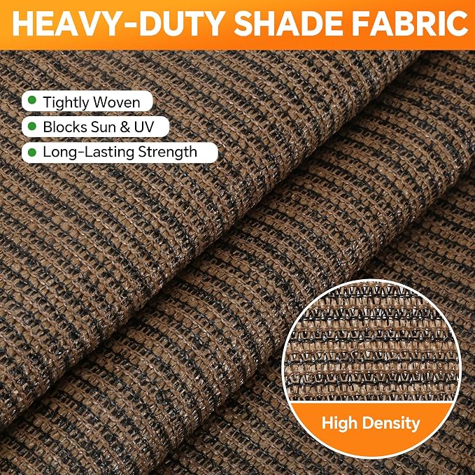 90% Sun Shade Cloth with Grommets, 8' x 12' Pergola Shade Cover Canopy, Breathable HDPE Mesh Tarp for Patio, Garden, Backyard, Porch and Outdoor Privacy, Mocha