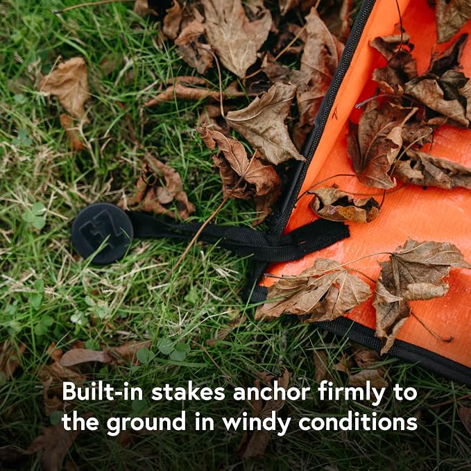 Leaf Tarp for Fast Yard Cleanup –Leaf Collection Tarp with 6 Handles & Ground Stakes – Lawn Leaf Bag for Raking, Garden Debris & Yard Waste Removal, Wind Proof, 5’ x 7’ Large Capacity