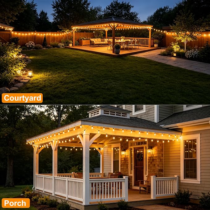 50FT Outdoor String Lights with Remote, Garden Patio Decor with 2500K Warm White, 25+1 LED Edison Bulbs, Support Timer Dimmable Waterproof Shatterproof for Yard Outside Porch Deck Indoor (24V)