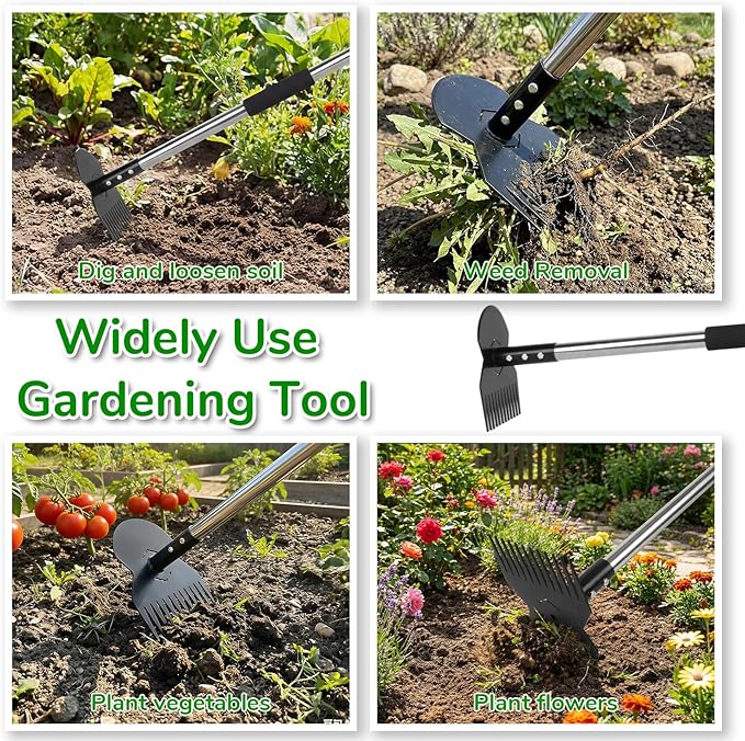 Garden Tools,Weeder Tool,63" Weed Puller Tool with Long Handle,12 Claw Steel Head,Easy Weeding Without Bending or Squatting Down,Weeding Tools Suitable for Farm Planting,Gardening