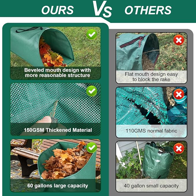 2 Pack 60 Gallon Leaf Collector,Collapsible Lawn & Leaf Bag,Heavy Leaves Pick up Tool Reusable Yard Waste Bags,Large Yard Dustpan Type Garden Bag for Leaves,Debris,Grass,Clippings,Lawn Trash