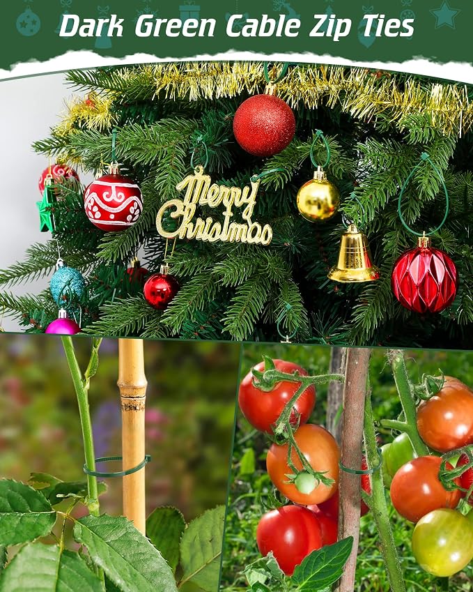 PA66 Green Zip Ties, 400pcs 12+10+8+4 Inch Heavy Duty Cable Zip Ties, Premium Self-locking Nylon Cable Plastic Ties Decoration Tie Wraps for Christmas Tree Holiday Lights Gardening Plants Grid Wall
